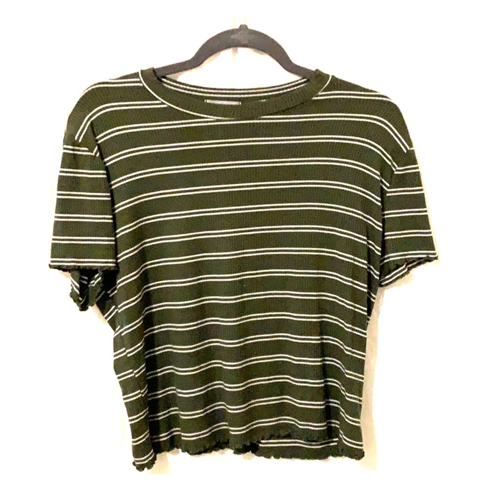 Green striped top.